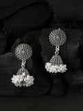 NVR Women Silver Toned Dome Shaped Jhumkas Earrings