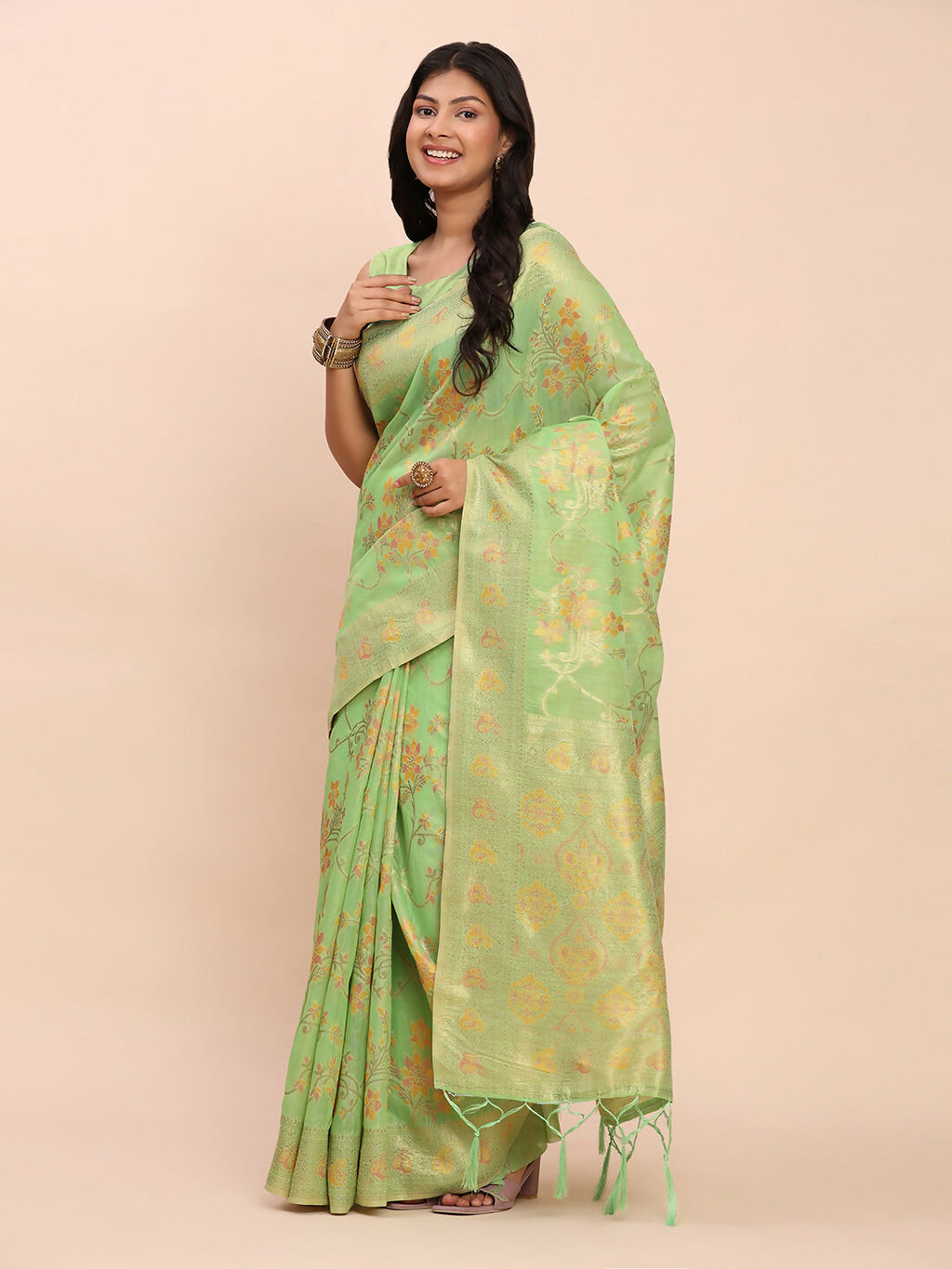 Shree Shyam Fashion Linen Cotton Green Saree