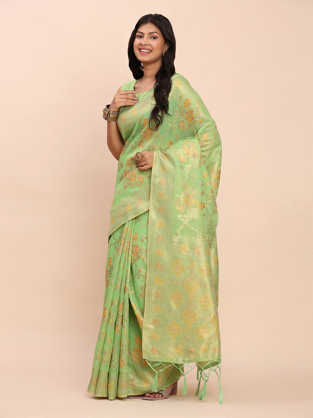 Shree Shyam Fashion Linen Cotton Green Saree