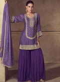 Vegaa Fashion Violet Chinon Silk Embroidered Designer Sharara Suit