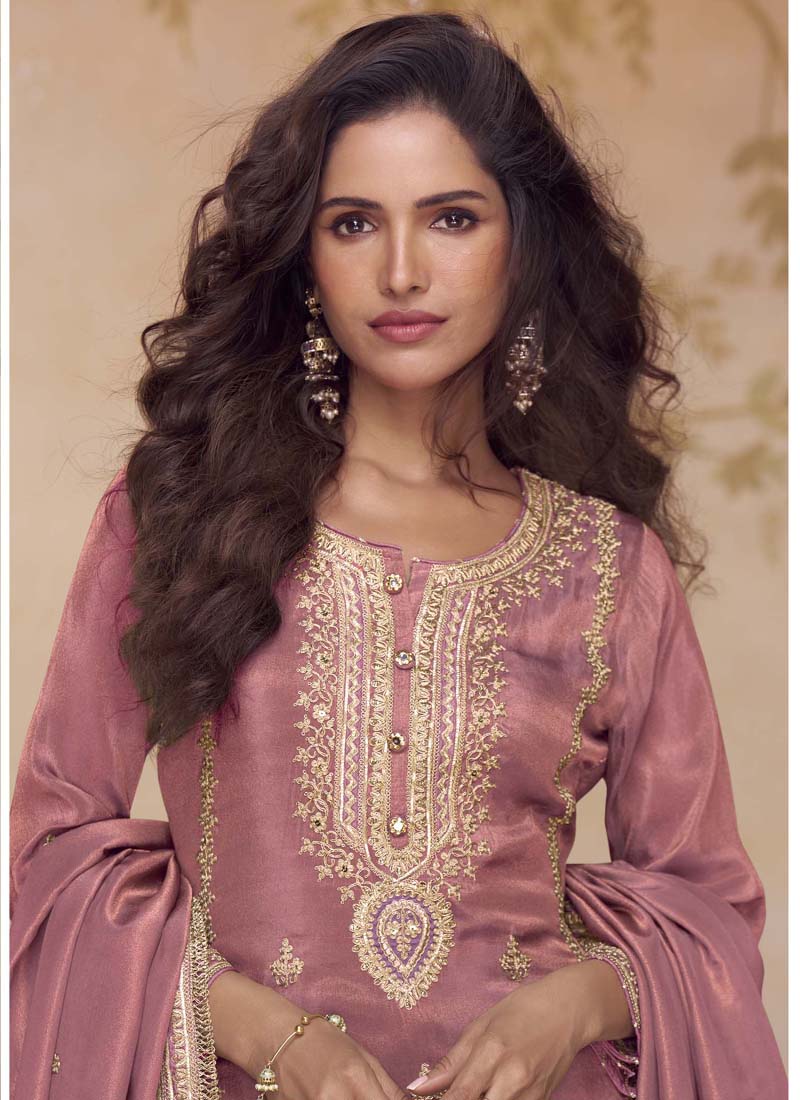Vegaa Fashion Peach Simar Silk Embroidered Designer Salwar Suit