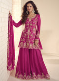 Vegaa Fashion Pink Chinon Silk Embroidered Salwar Palazzo Suit