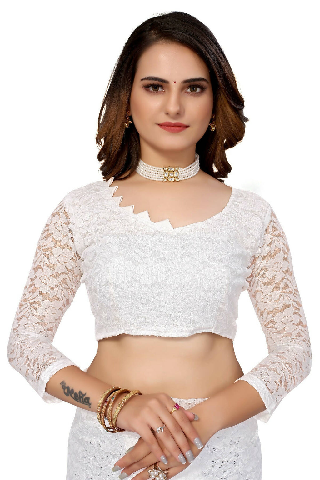 Vamika White Pearls Net Saree