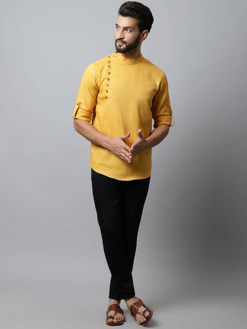 Even Apparels Yellow Color Pure Cotton Men's Kurta With Side Placket (MMS1130)