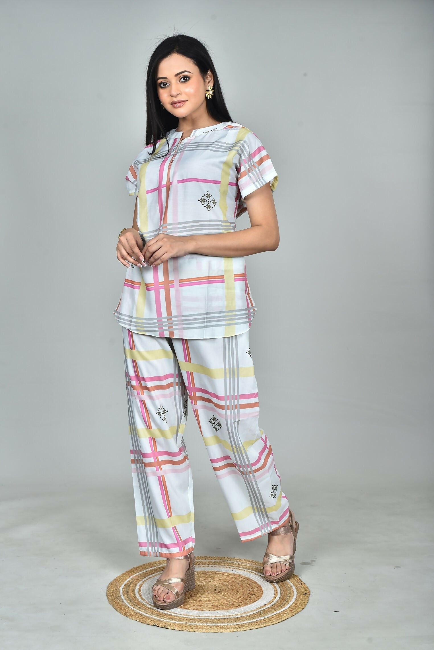 Morchari Digital Print Semi Muslin Co-Ord Set Top & Trouser-Multicolor