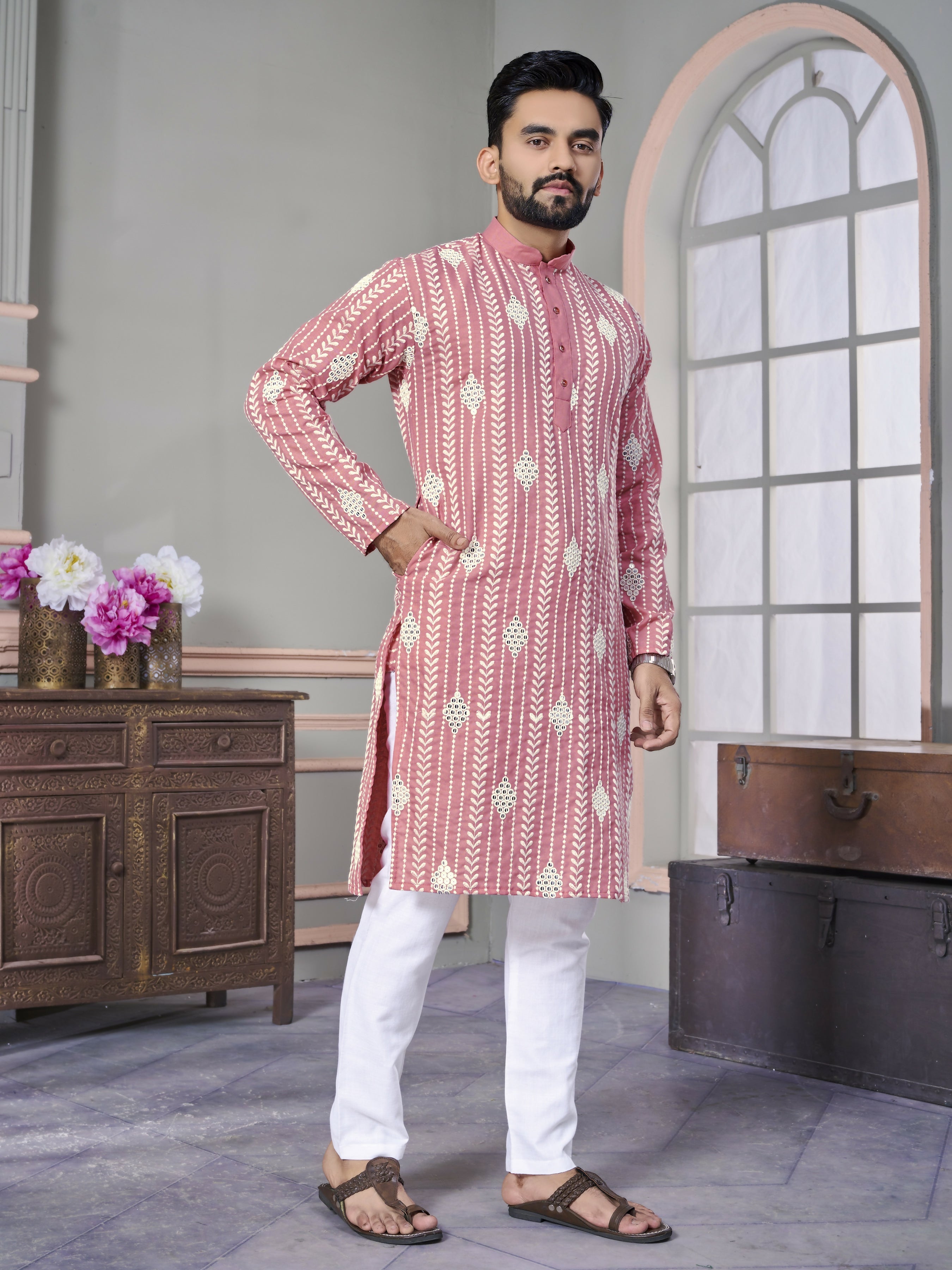 Pink Color Men Ready to Wear Kurta Set for Party Wear by Infinity Export