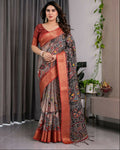 PR Fashion Black Pure Handloom Linen Saree