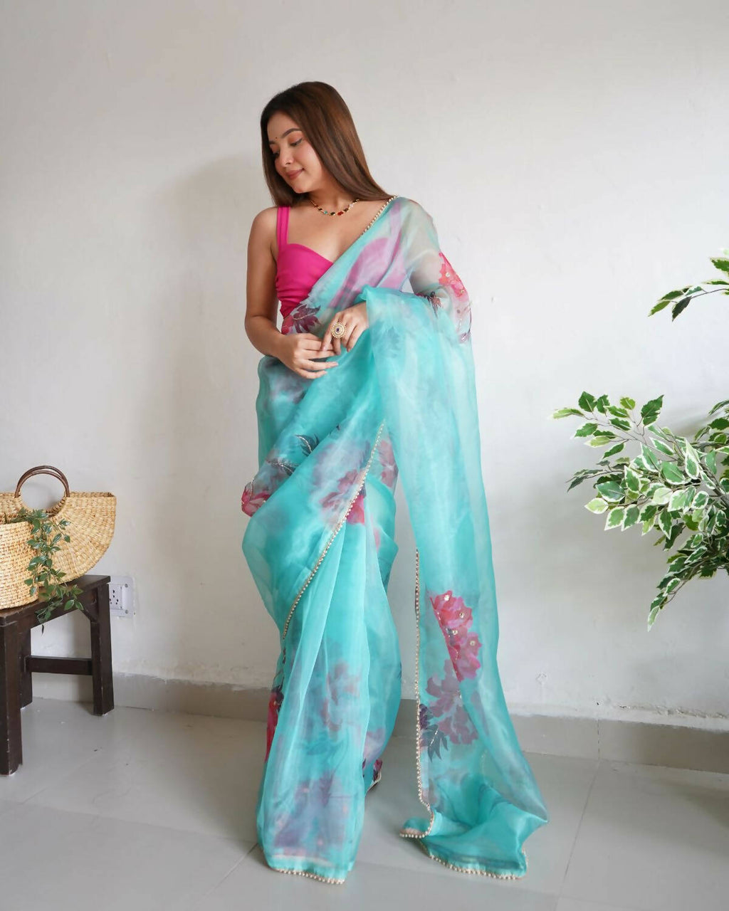 Vamsee Sky Blue Organza Saree