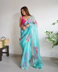 Vamsee Sky Blue Organza Saree