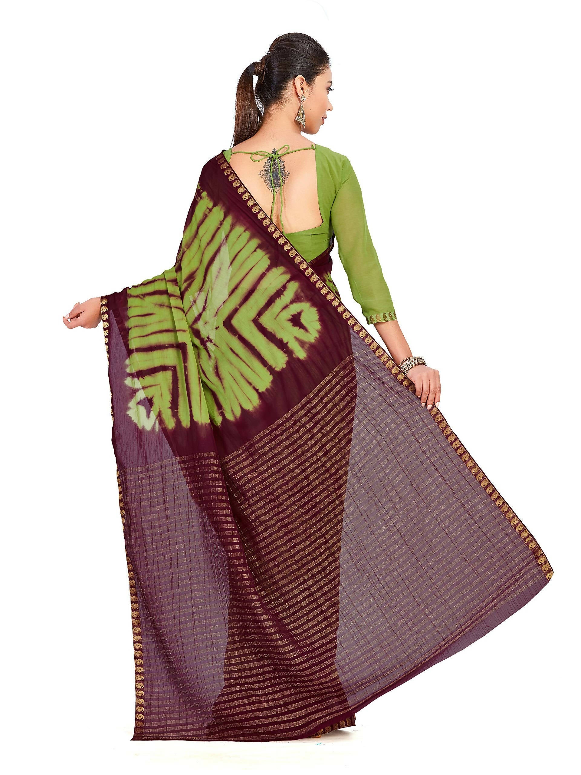 Mimosa Women's Green Chiffon Banarasi Silk Saree