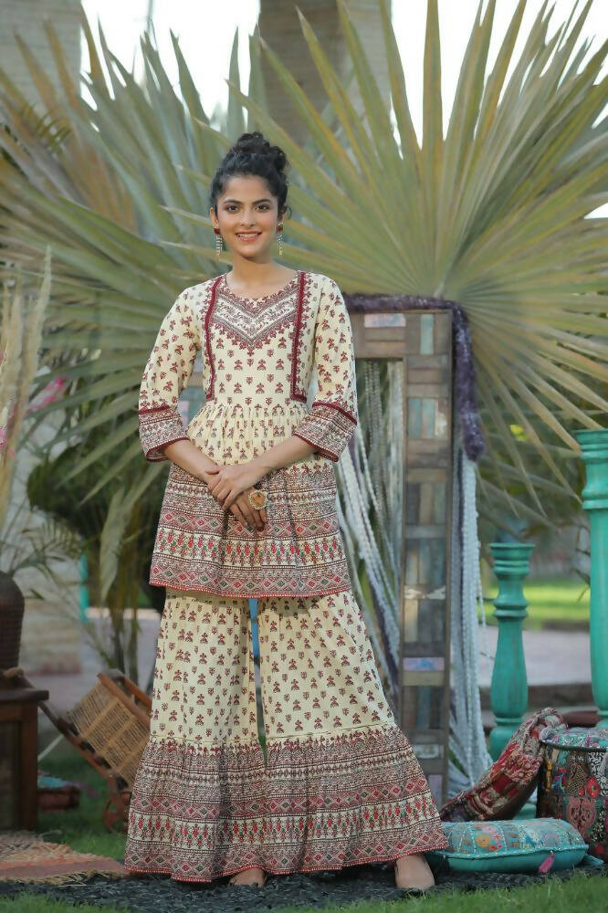 Juniper Women Cream Cambric Printed A-Line Tunic