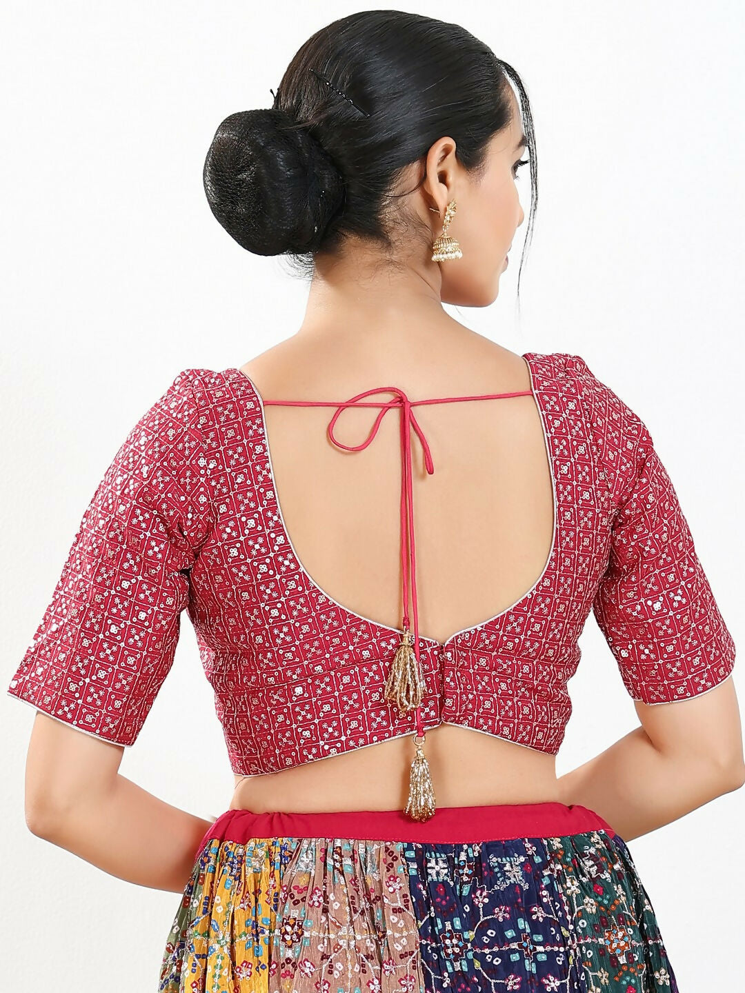 Joban Fashion Pink Silk Padded Blouse With Sweetheart Neck Elbow Sleeves