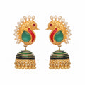Nuyug 22K Gold Plated Pearls Studded Contemporary Shaped Enamel Jhumkas
