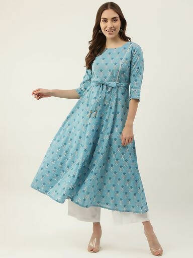 FIORRA Women's Sky Blue Cotton Kurta