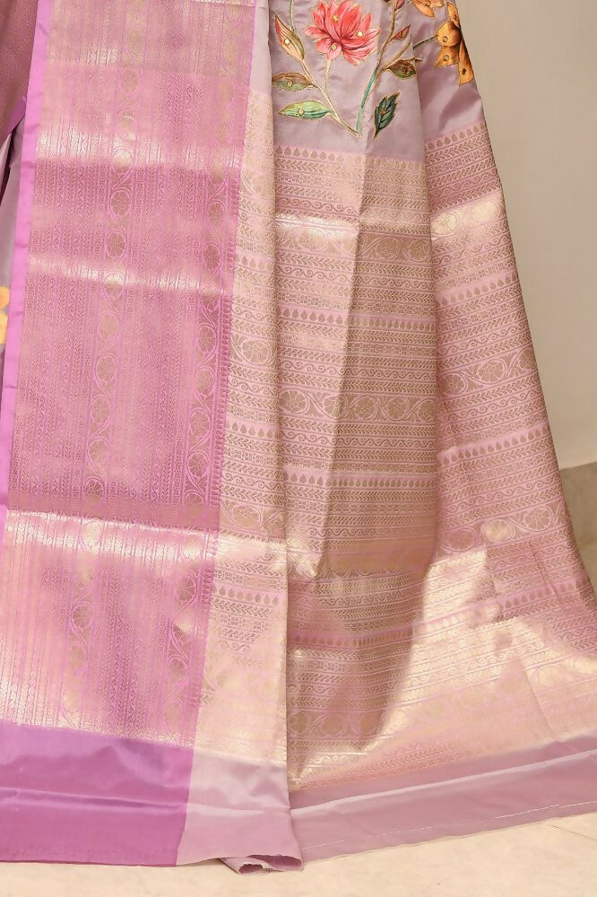 Joban Fashion Lavender Saree Kataan Applick Witch Mirror