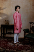 Falling Raw Silk Pink Prism Motif Kurta Set By Hilo Design