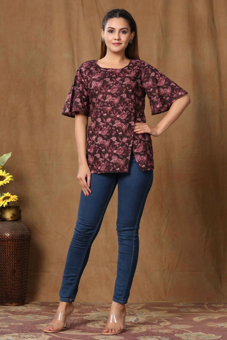 Miravan Women's Cotton Floral Print Straight Kurti