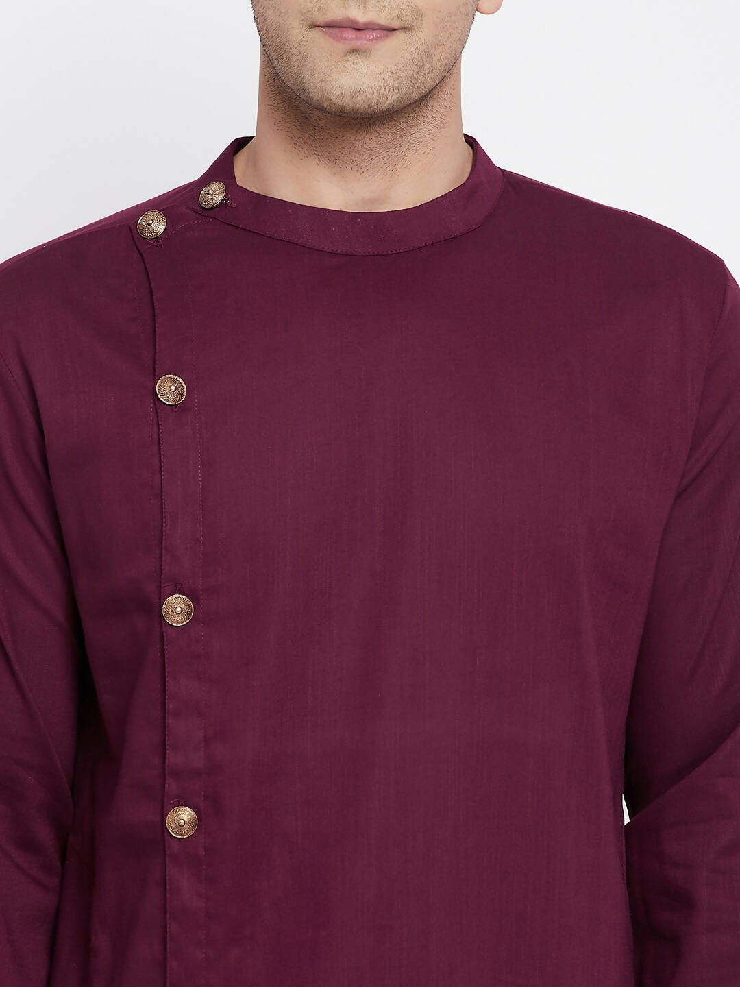 Even Apparels Maroon Pure Cotton Men's Sherwani Kurta With Asymetrical Cut