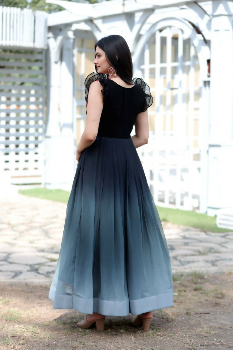 Jyoti Fashion Women's Black Sequins Embroidery Faux Blooming Anarkali Dress