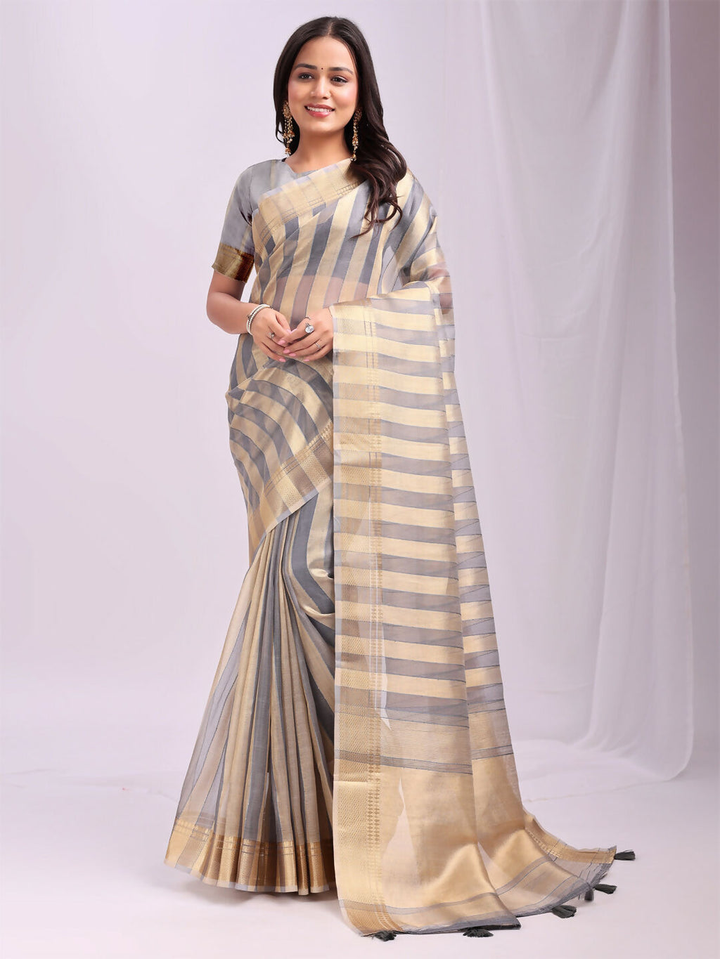 Shree Shyam Fashion Organza Grey Saree
