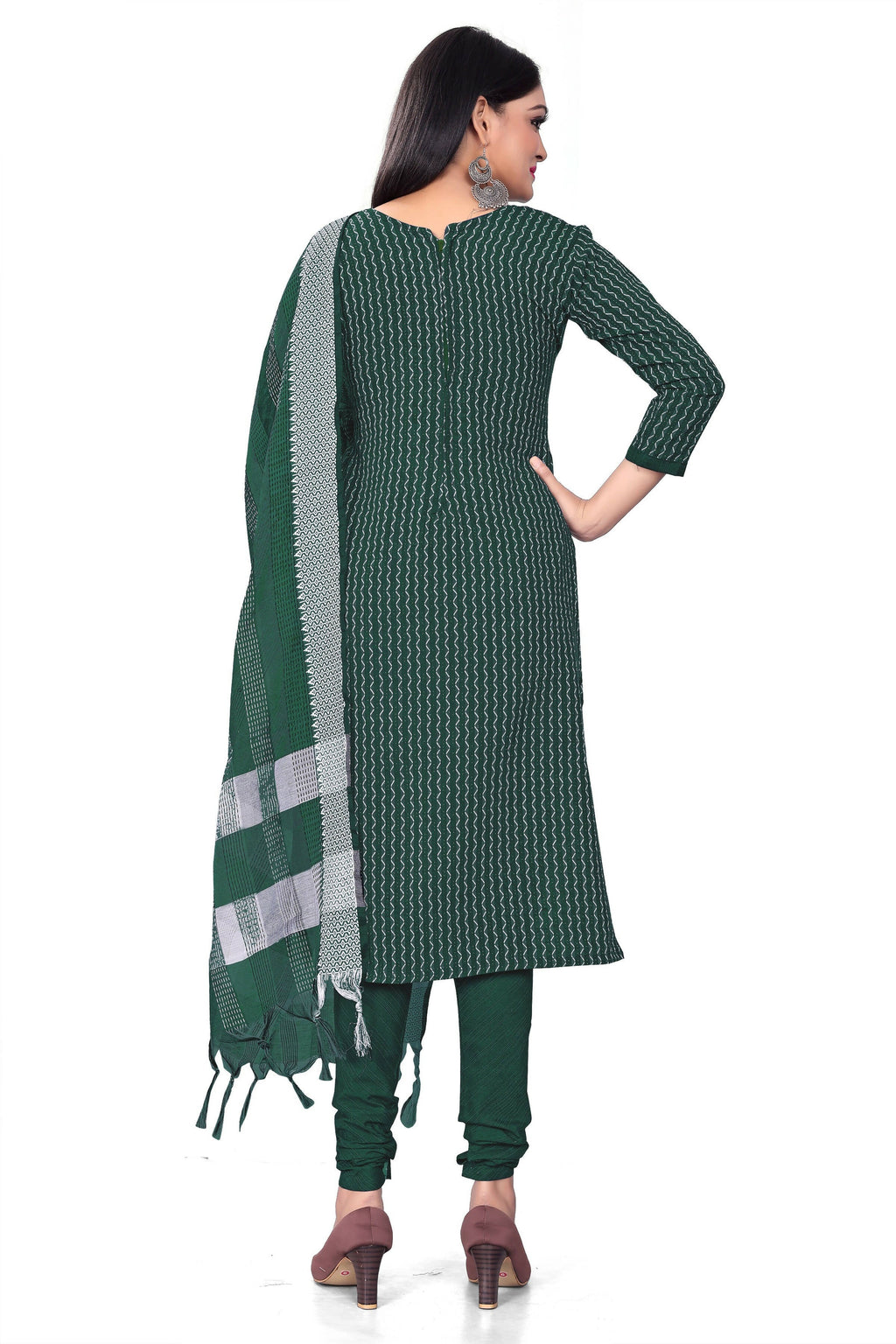 Green Cotton Jacquard Woven Unstitched Dress Material - Amara