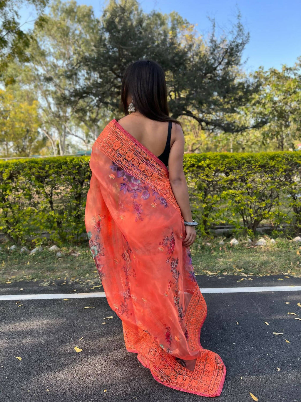 Vamsee Orange Organza Saree