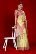Yellow Soft Organza Woven Design Saree With Unstitched Blouse Piece - Zaara