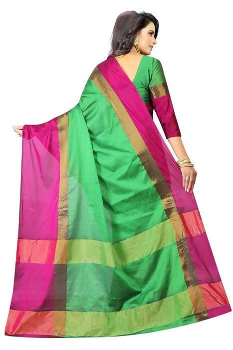 Vamika Green and Parrot Pink Cotton Silk Weaving Saree (Shreeji Parrot Pink)