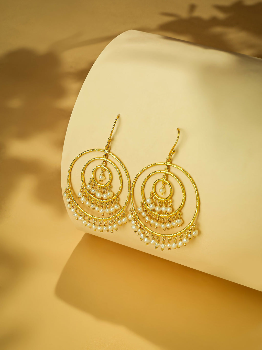 Nuyug 18k Triple Pearl Hoop Anti Tarnish Earrings