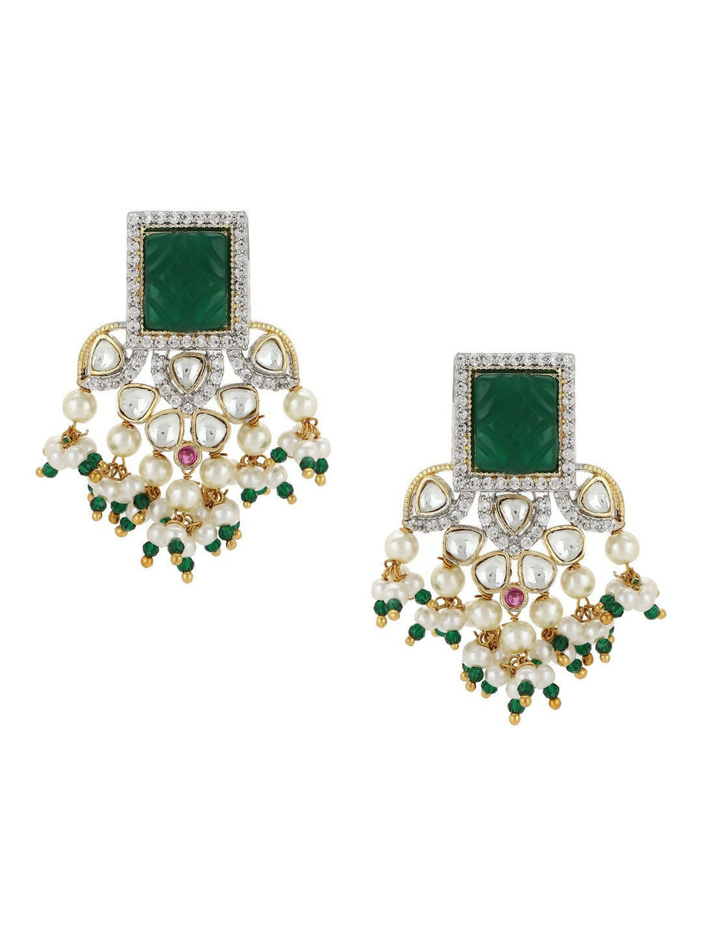Diamond & Semi Precious Stone Green Earrings- Ruby Raang