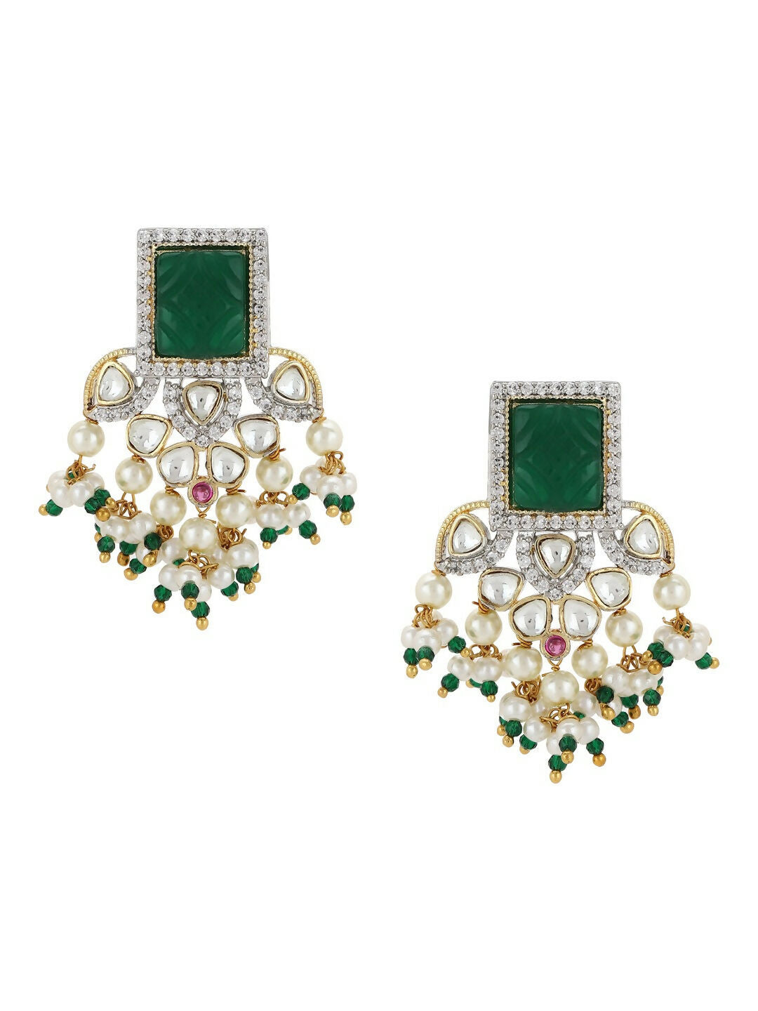 Diamond & Semi Precious Stone Green Earrings- Ruby Raang