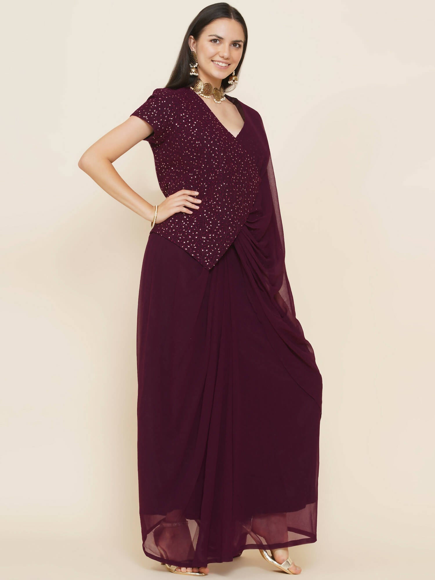 Women Republic Bronze Georgette Jacket With Skirt