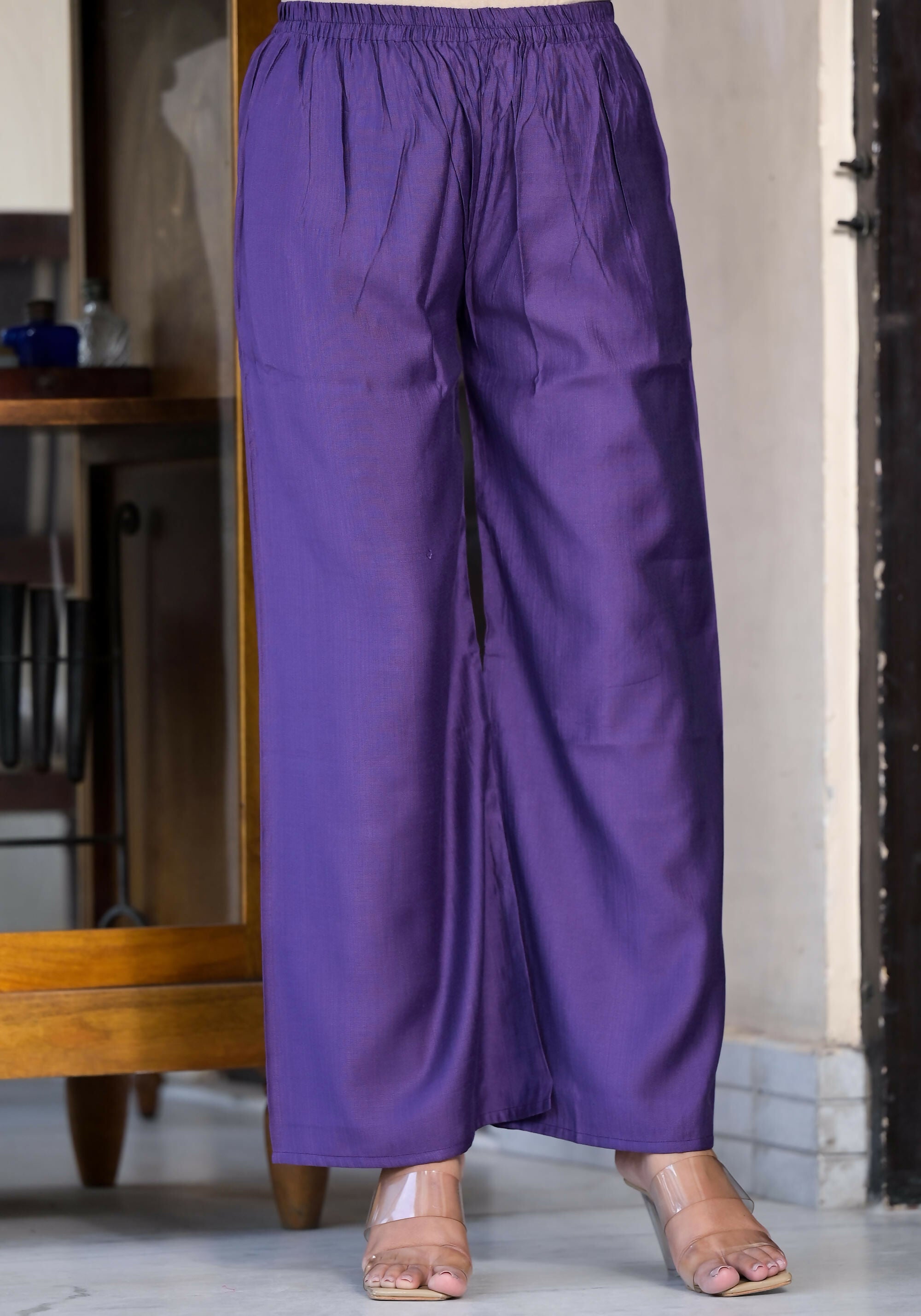 Juniper Women's Purple Zari Embroidered Cotton Kurta Set With Button Closure