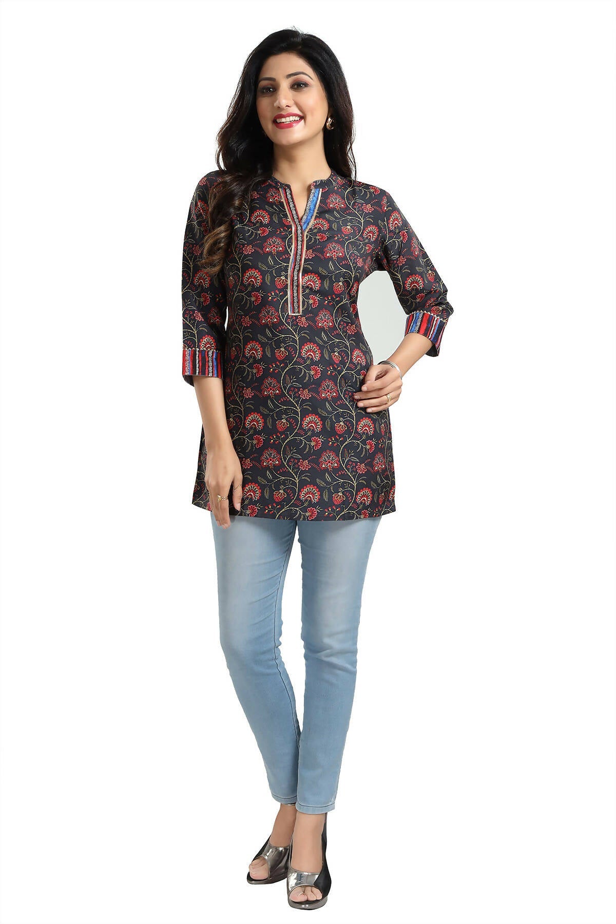 Snehal Creations Blissful Black Rayon Short Kurti Tunic Top