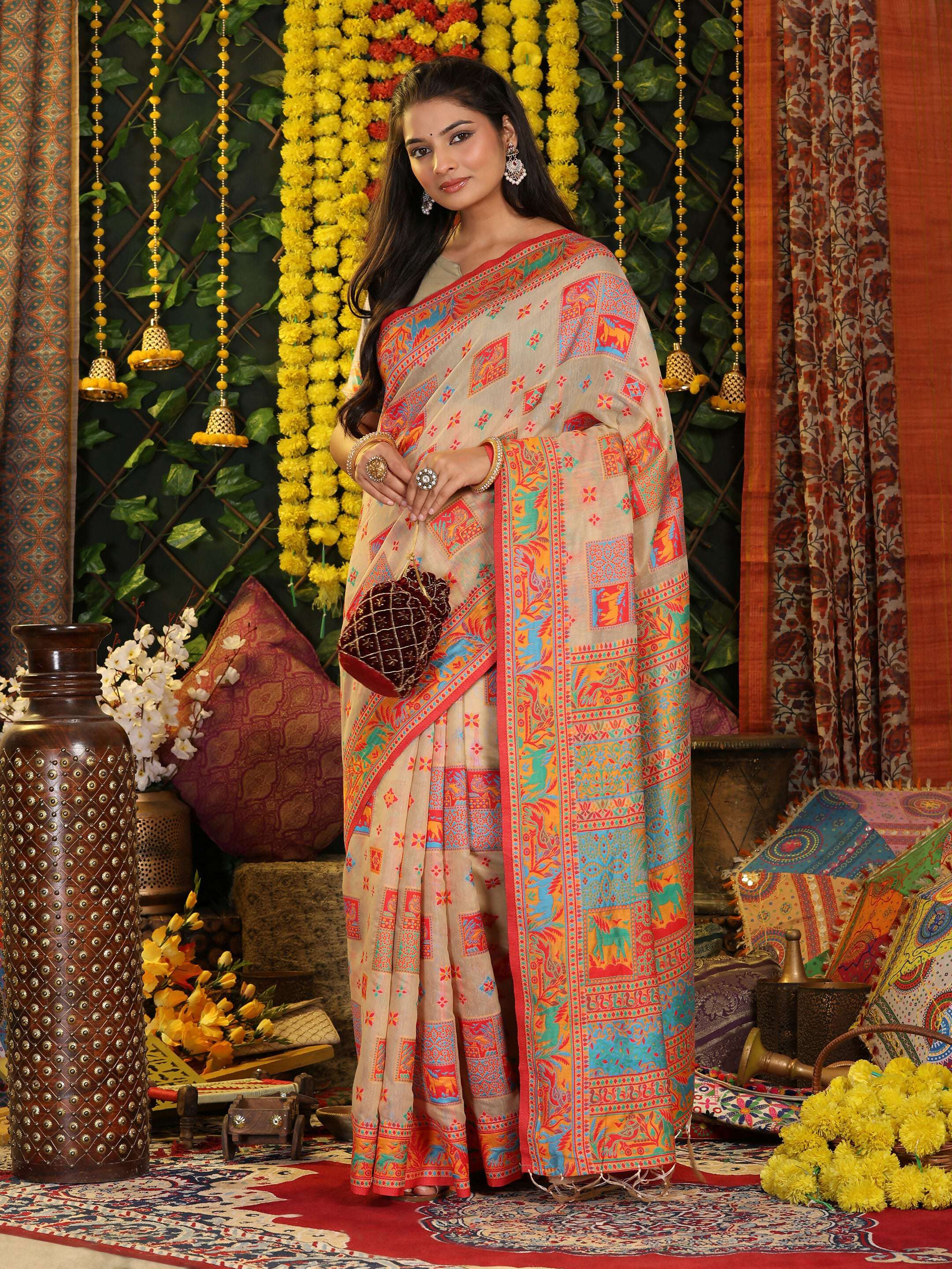 Shree Shyam Fashion Linen Cotton Off White Saree