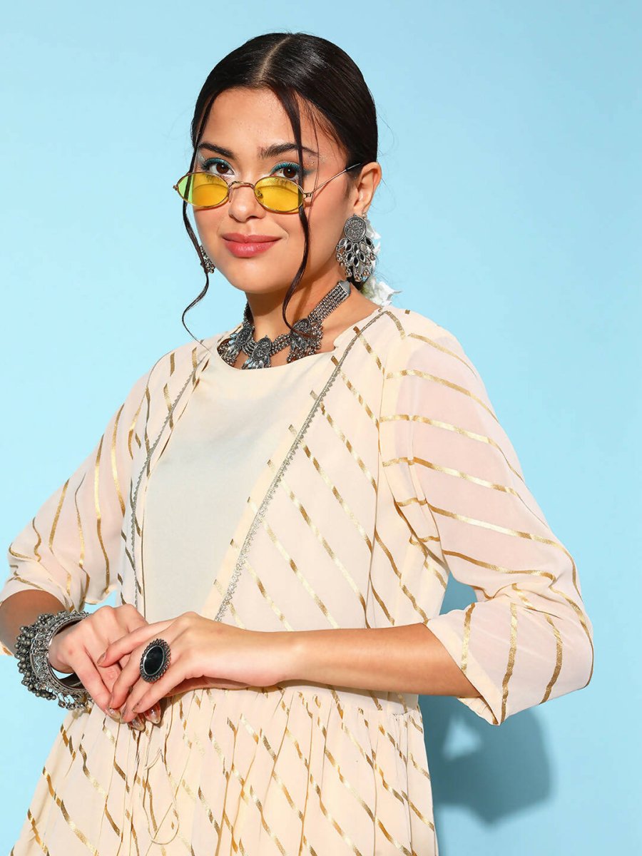 Ahalyaa Off-White Solid Fluid Tie-Up Top