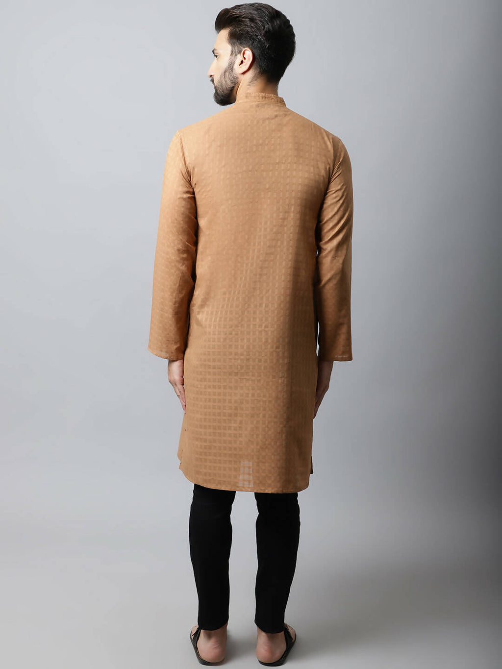 Even Apparels Brown Color Pure Cotton Men's Kurta With Band Collar (CHK1200)