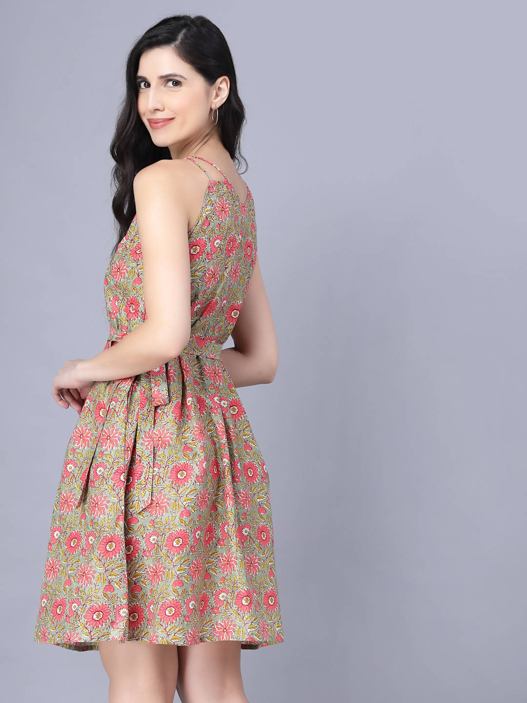 Myshka Cotton Printed Sleeveless Shoulder Straps Multicolor Women Dress