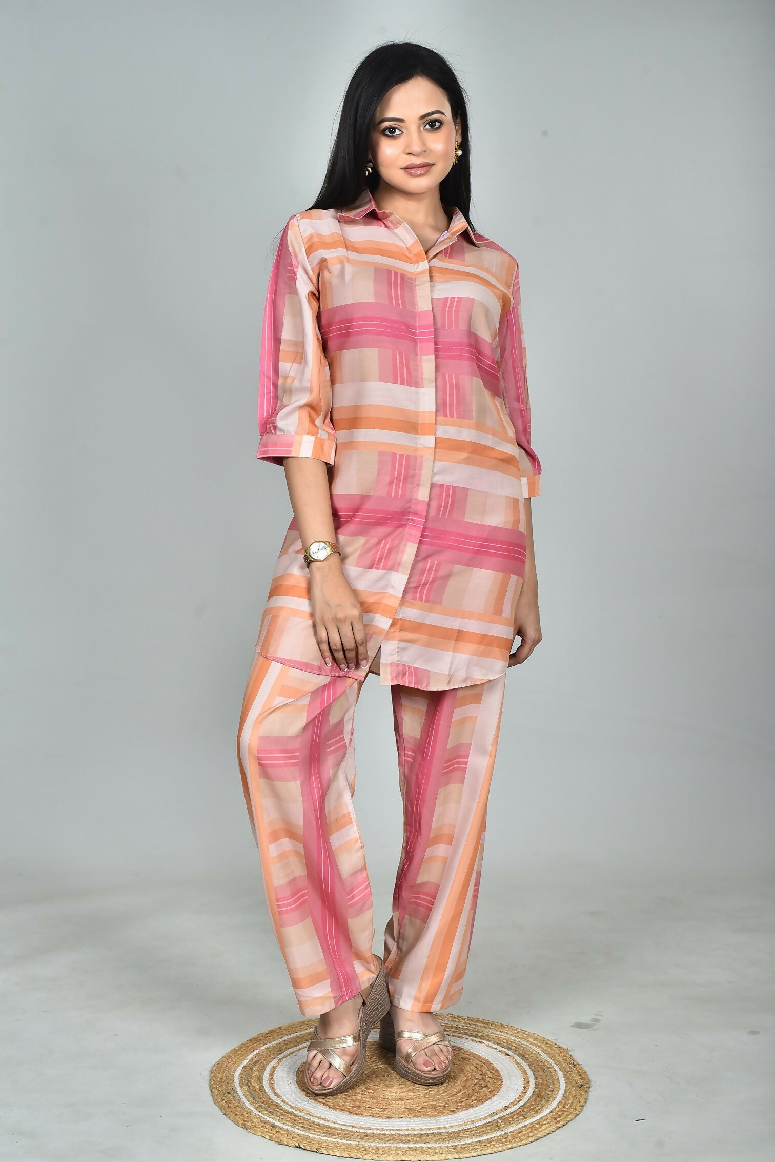 Morchari Digital Print Semi Muslin Co-Ord Set Top & Trouser-Multicolor