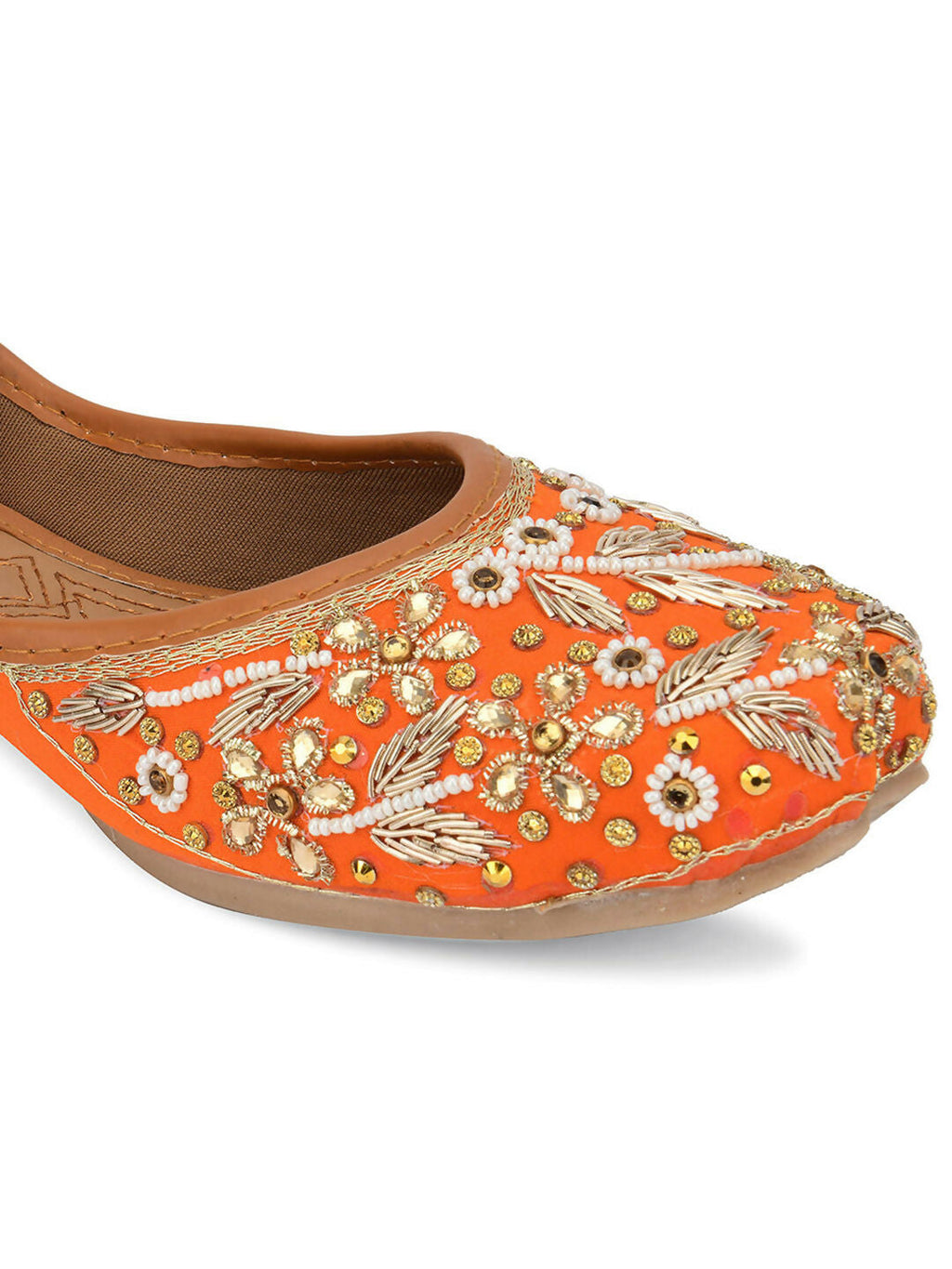 Desi Colour Women Indian Ethnic Footwear-Orange Dabka