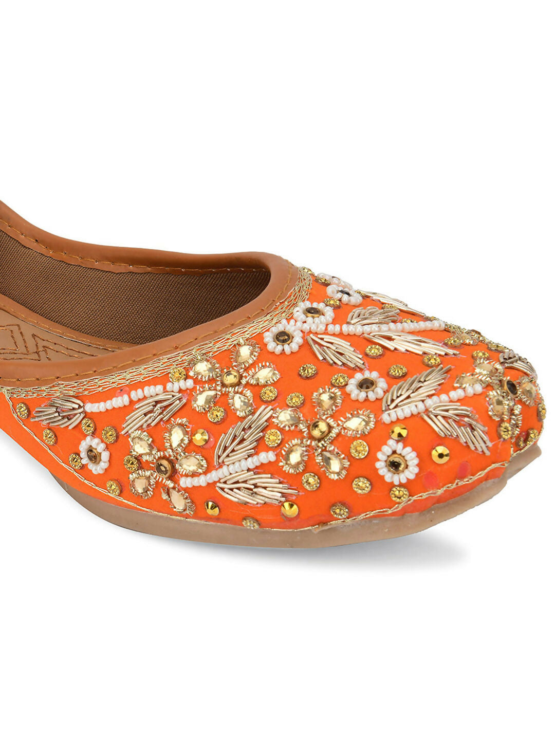 Desi Colour Women Indian Ethnic Footwear-Orange Dabka
