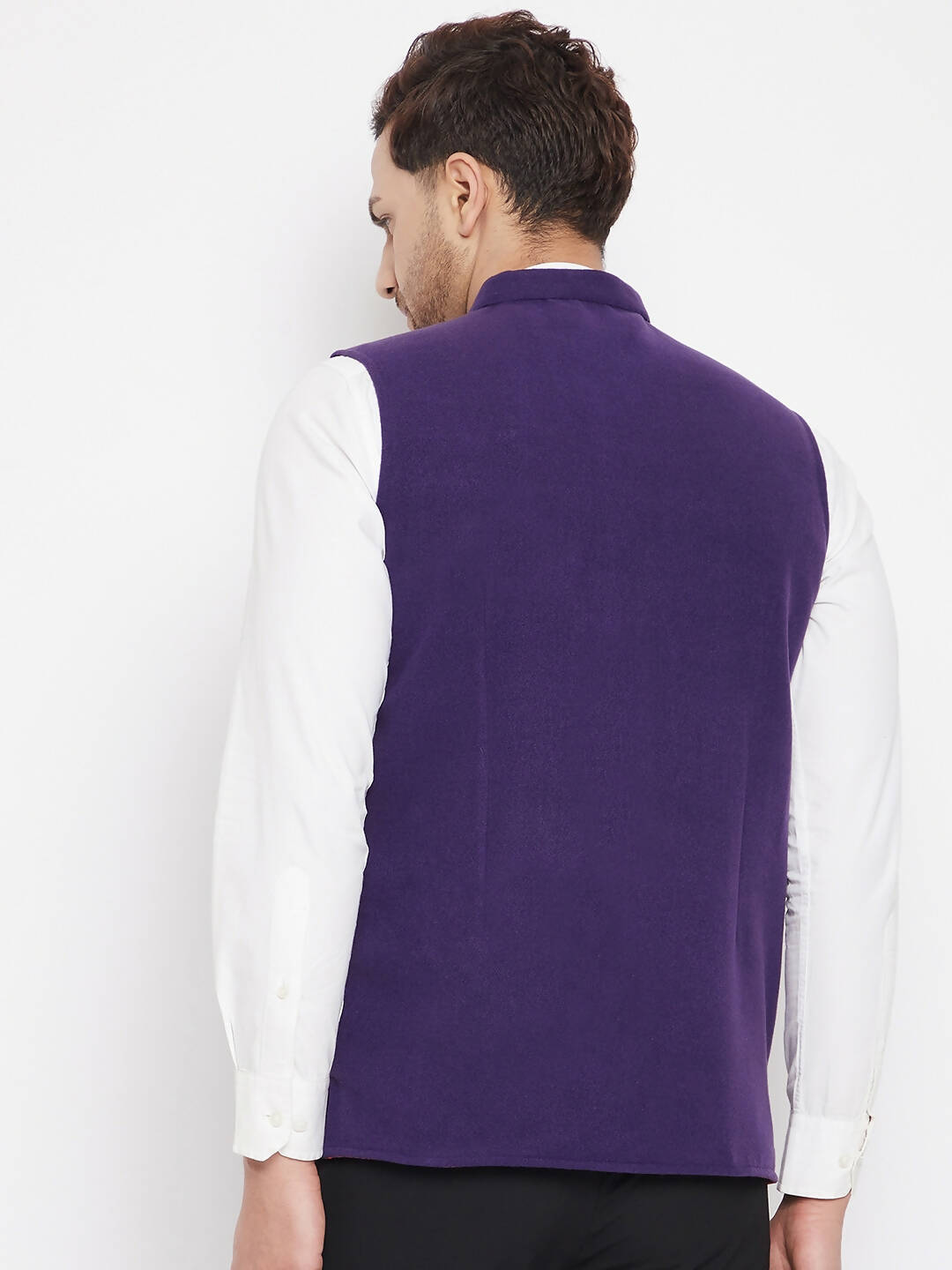 Even Apparels Purple Wool Men's Nehru Jacket-Contrast Lining-Inbuilt Pocket Square