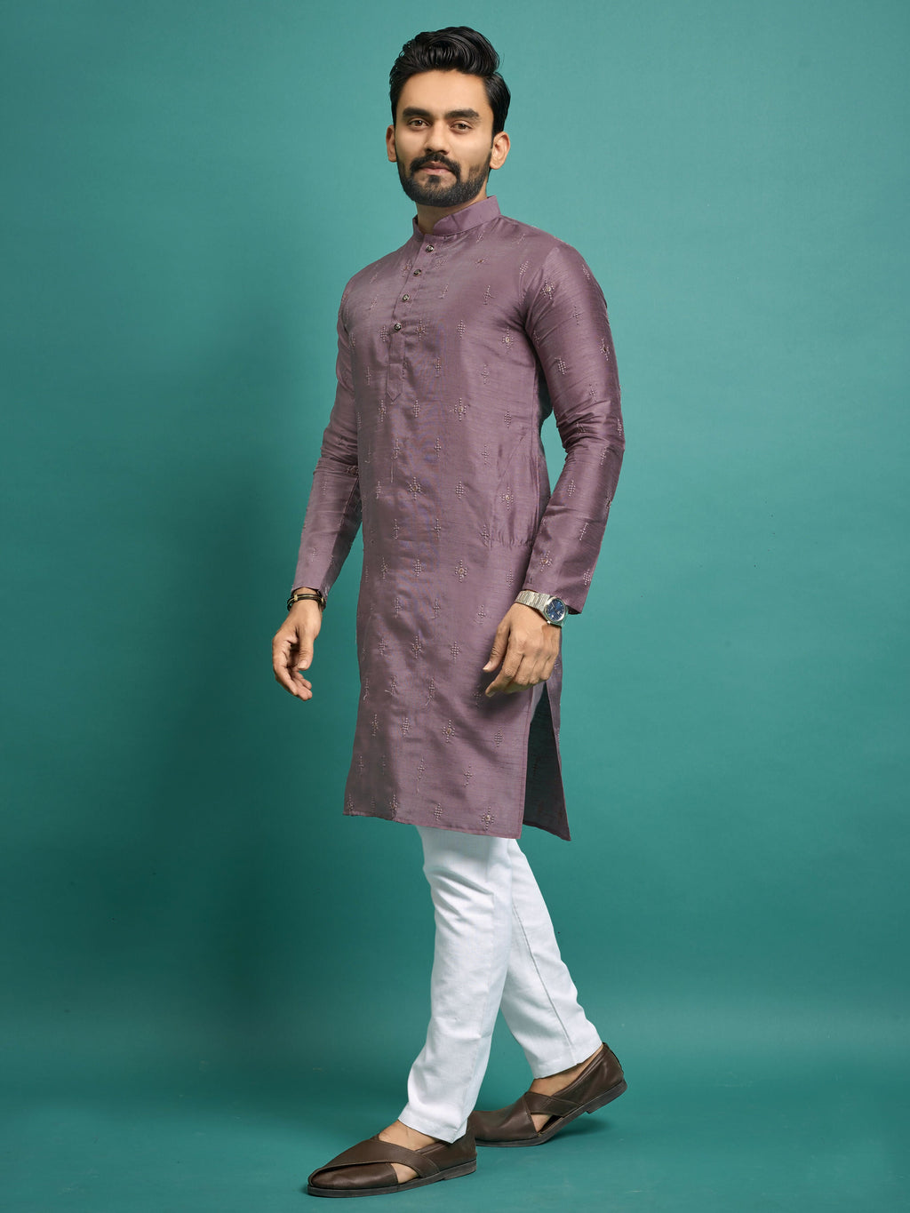Mens Onion Color Kurta Pajama for Party Wear by Infinity Export