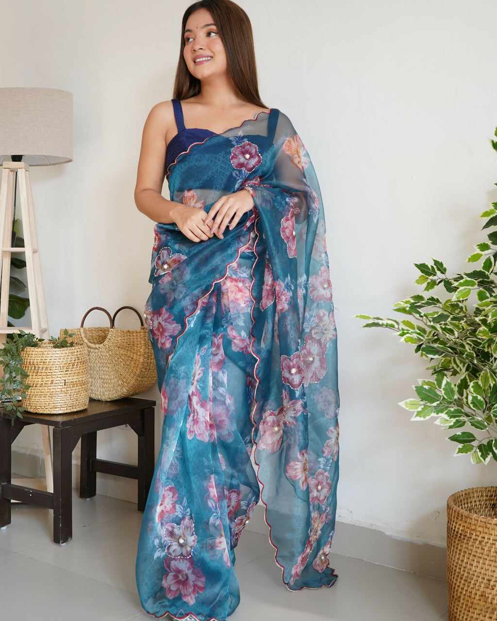 Vamsee Ramya Blue Organza Saree