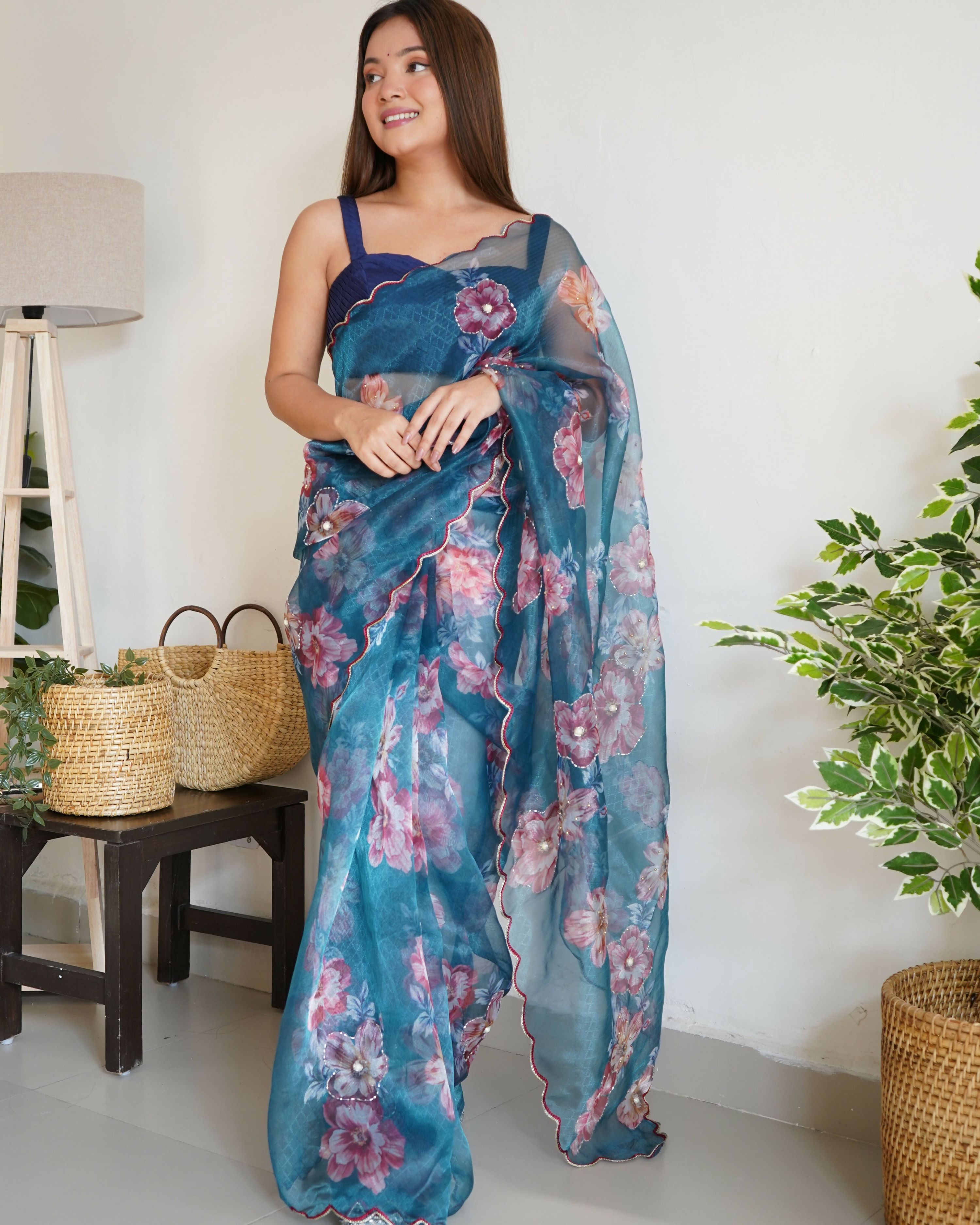 Vamsee Ramya Blue Organza Saree