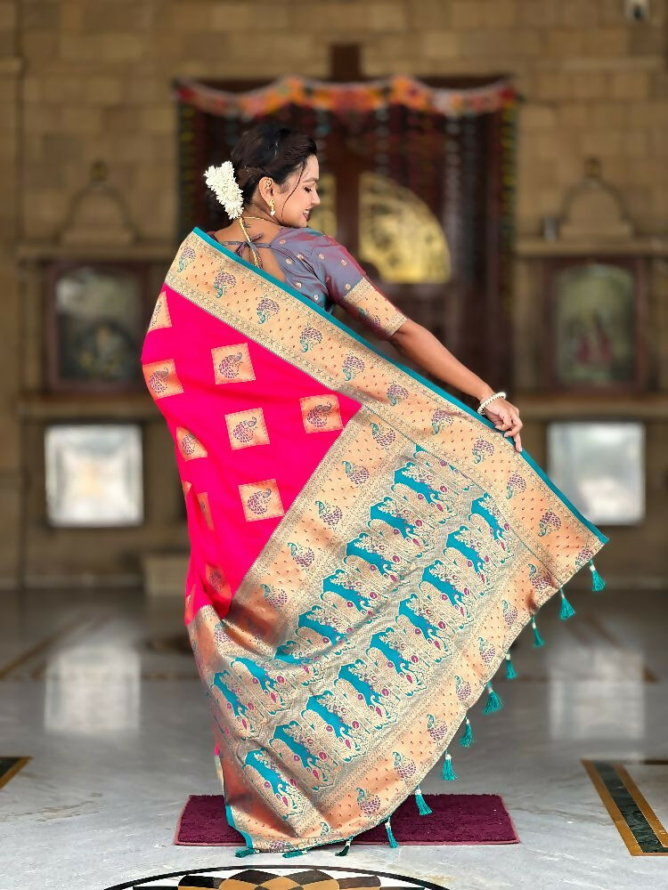 PR Fashion Rani Pink Soft Banarasi Silk With Zari Weaving Meenakari Design Saree