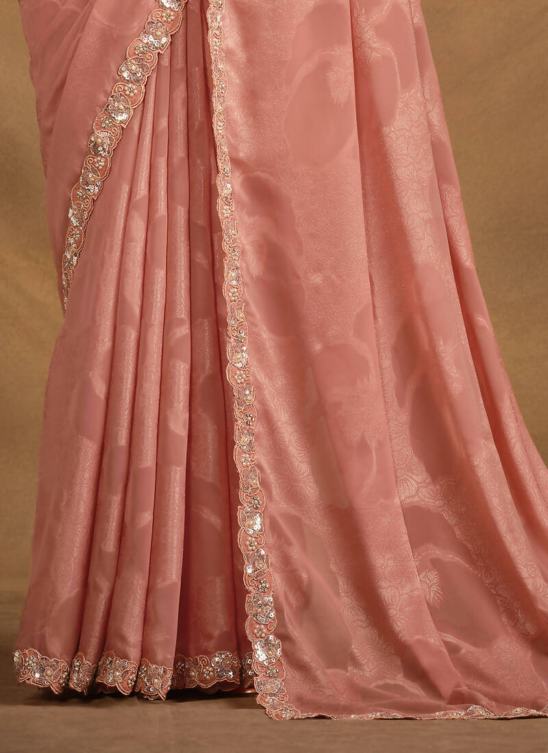 Peach Self Jacquard Georgette Designer Saree with Unstitched Blouse - Norita Mahitha