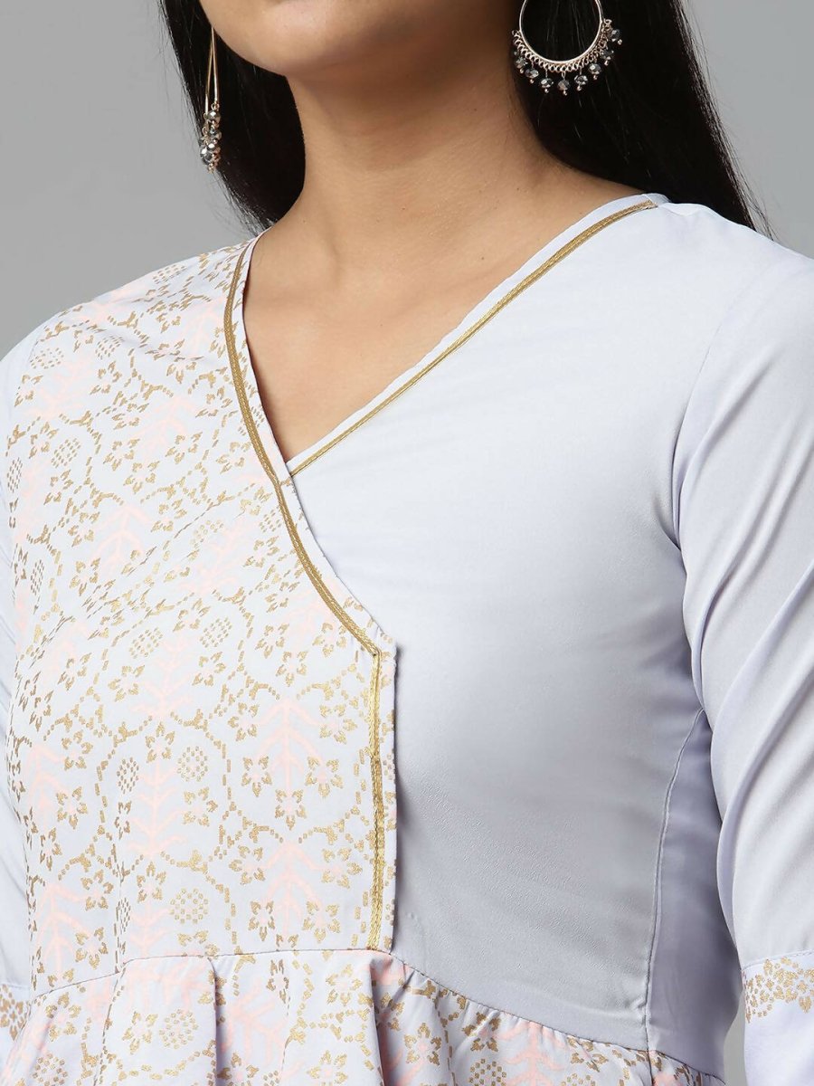 Ahalyaa Women Summer Blue Crepe Printed Tunic