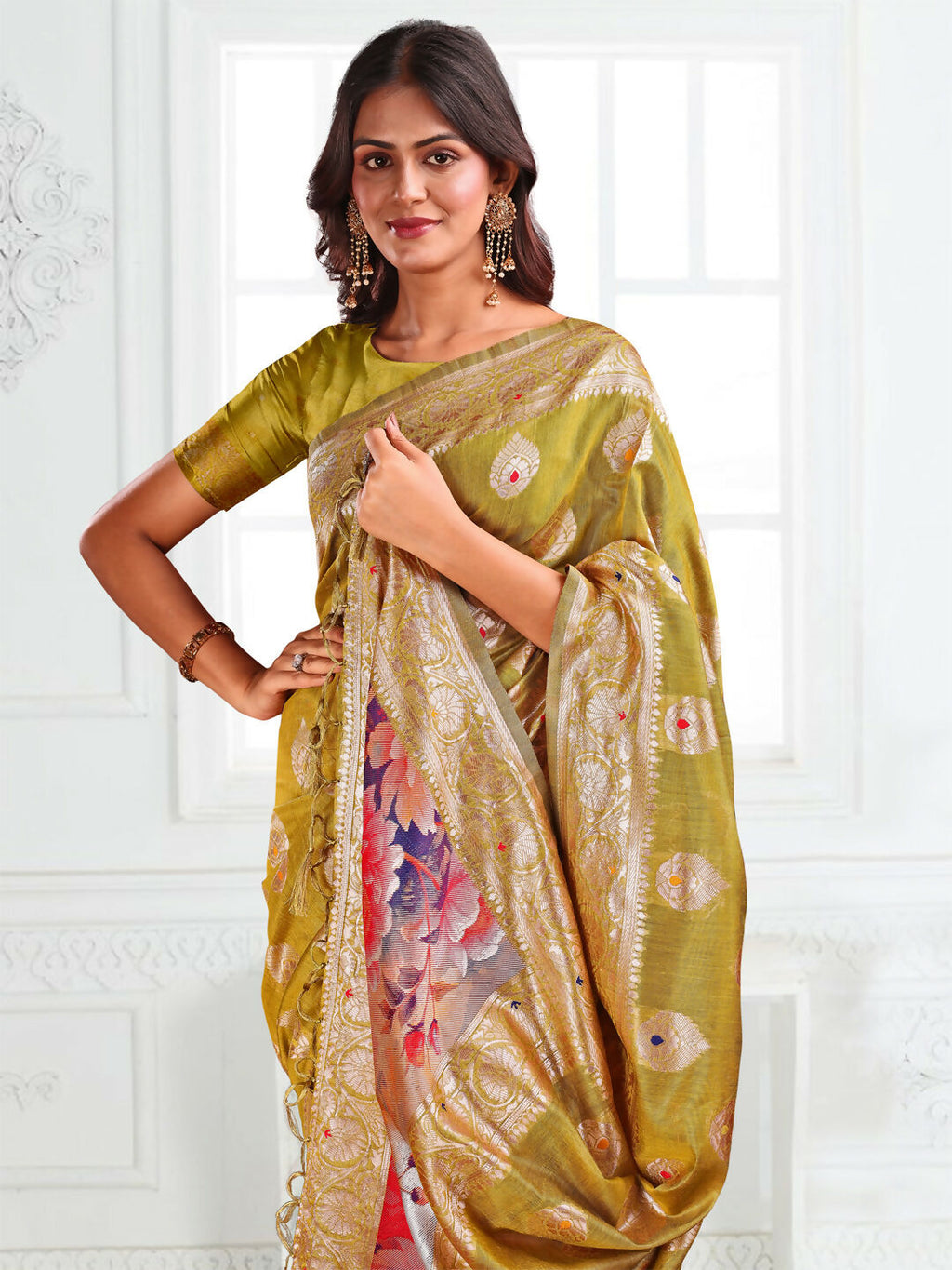 Shree Shyam Fashion Linen Cotton Mhendi Green Saree
