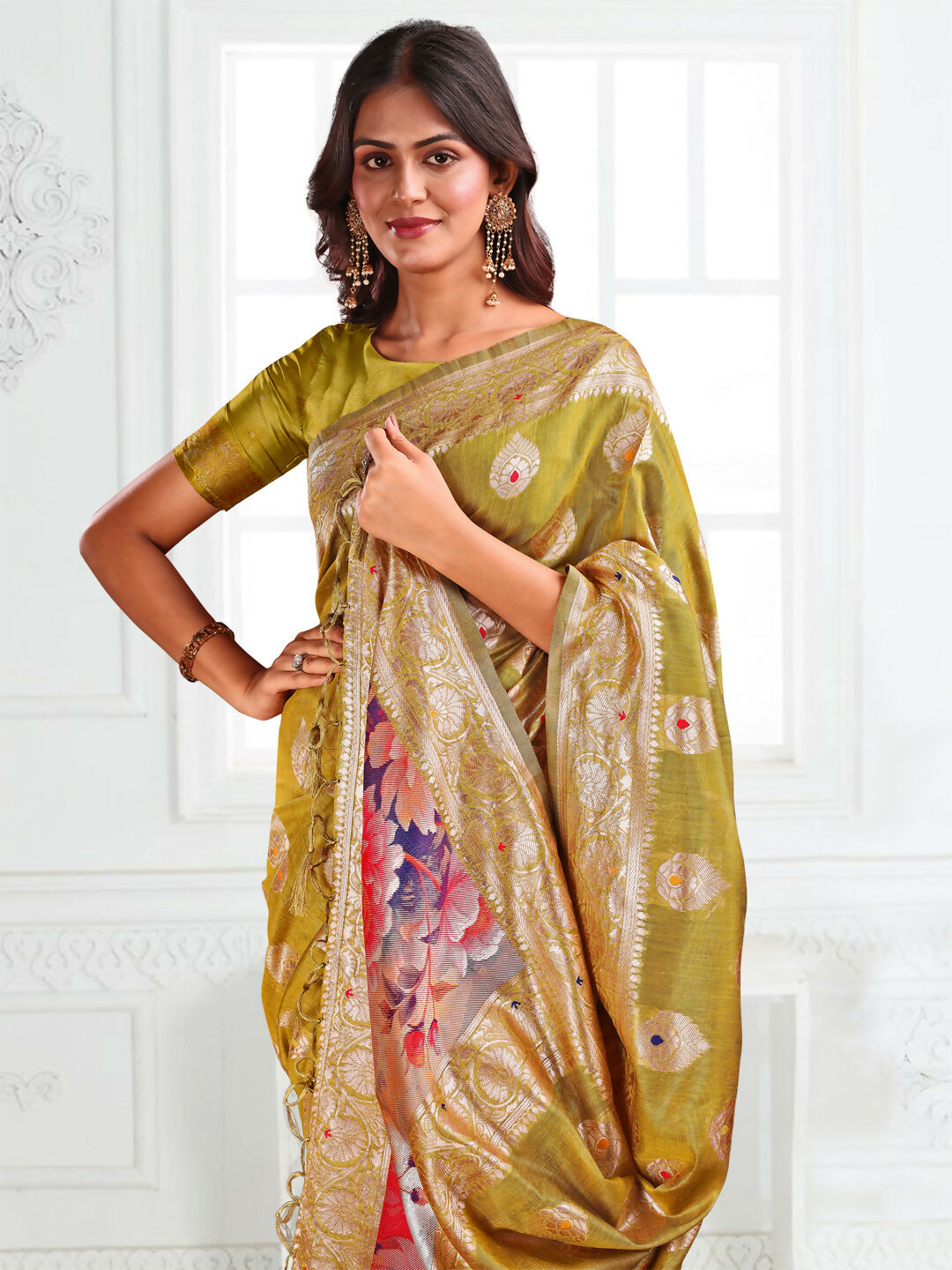 Shree Shyam Fashion Linen Cotton Mhendi Green Saree